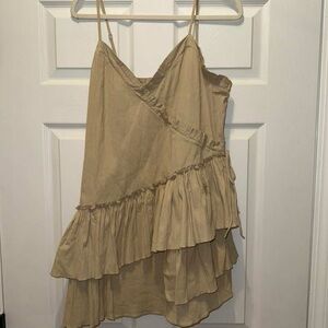 Moon River Asymmetrical Tan Ruffle Dress